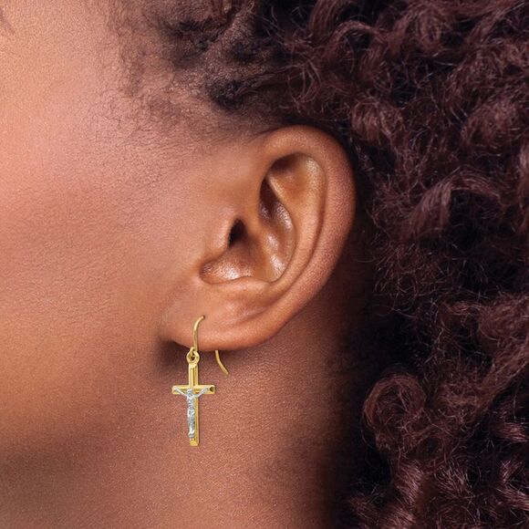 Kazi Luxury 14k Two-tone Polished Crucifix Earrings